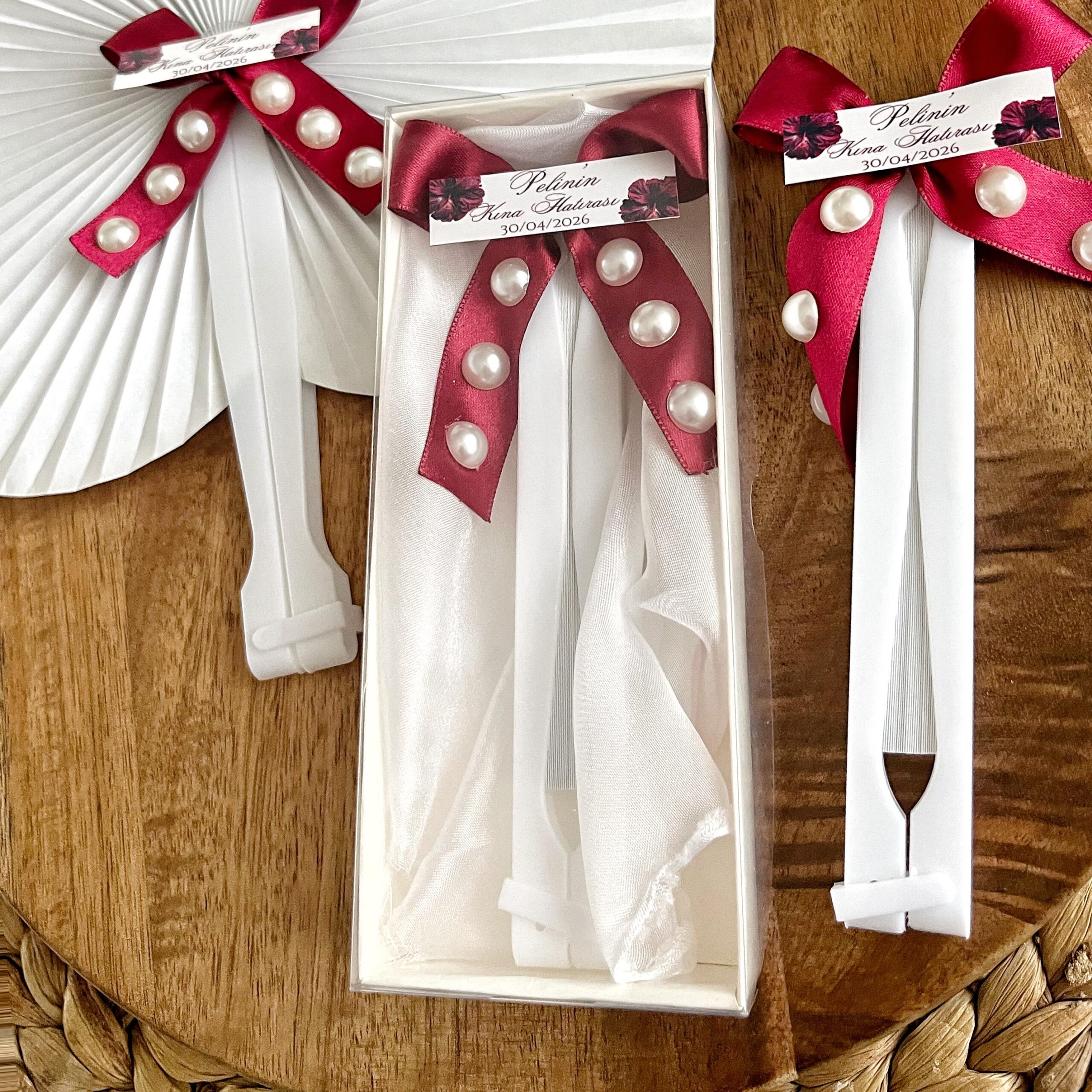 Personalized Wedding Fans, Elegant Pearl Hand Fans, Maroon Party Guest Gift - Image 10