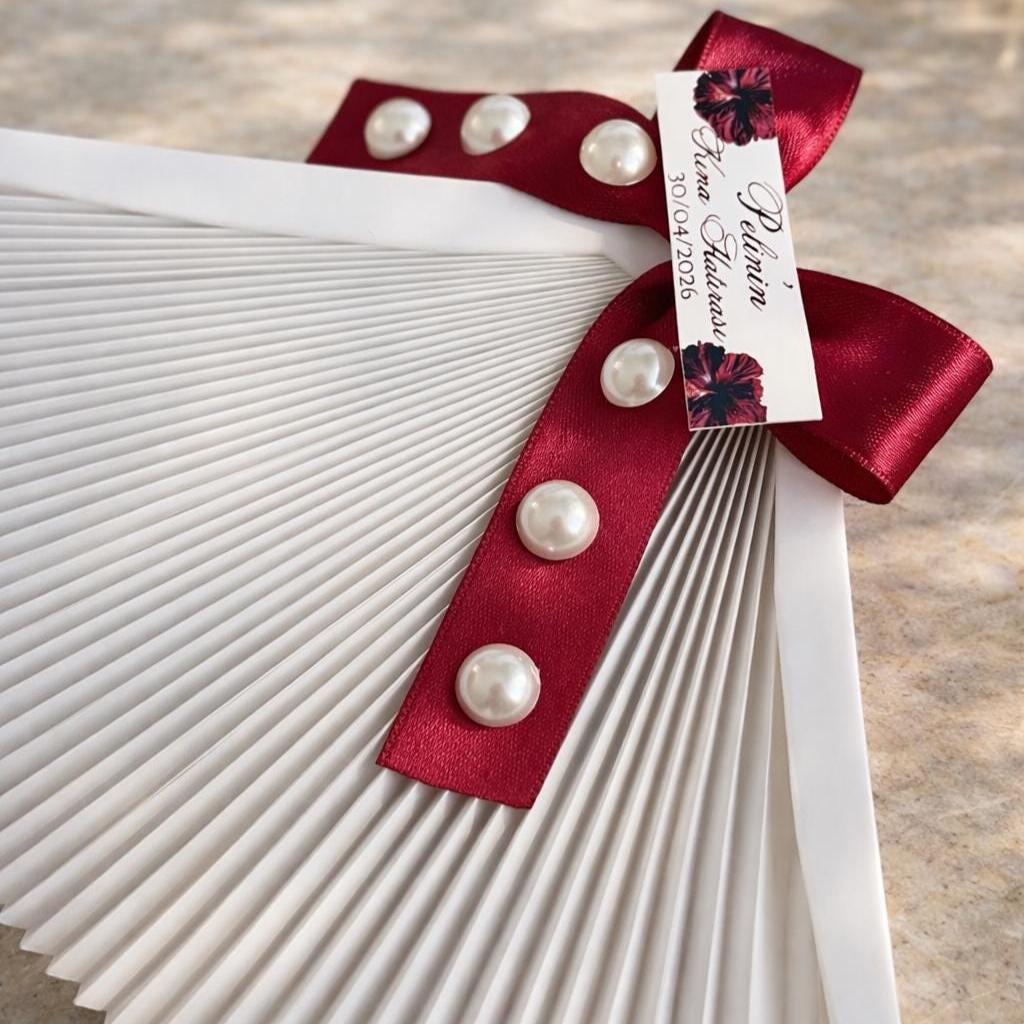 Personalized Wedding Fans, Elegant Pearl Hand Fans, Maroon Party Guest Gift - Image 3