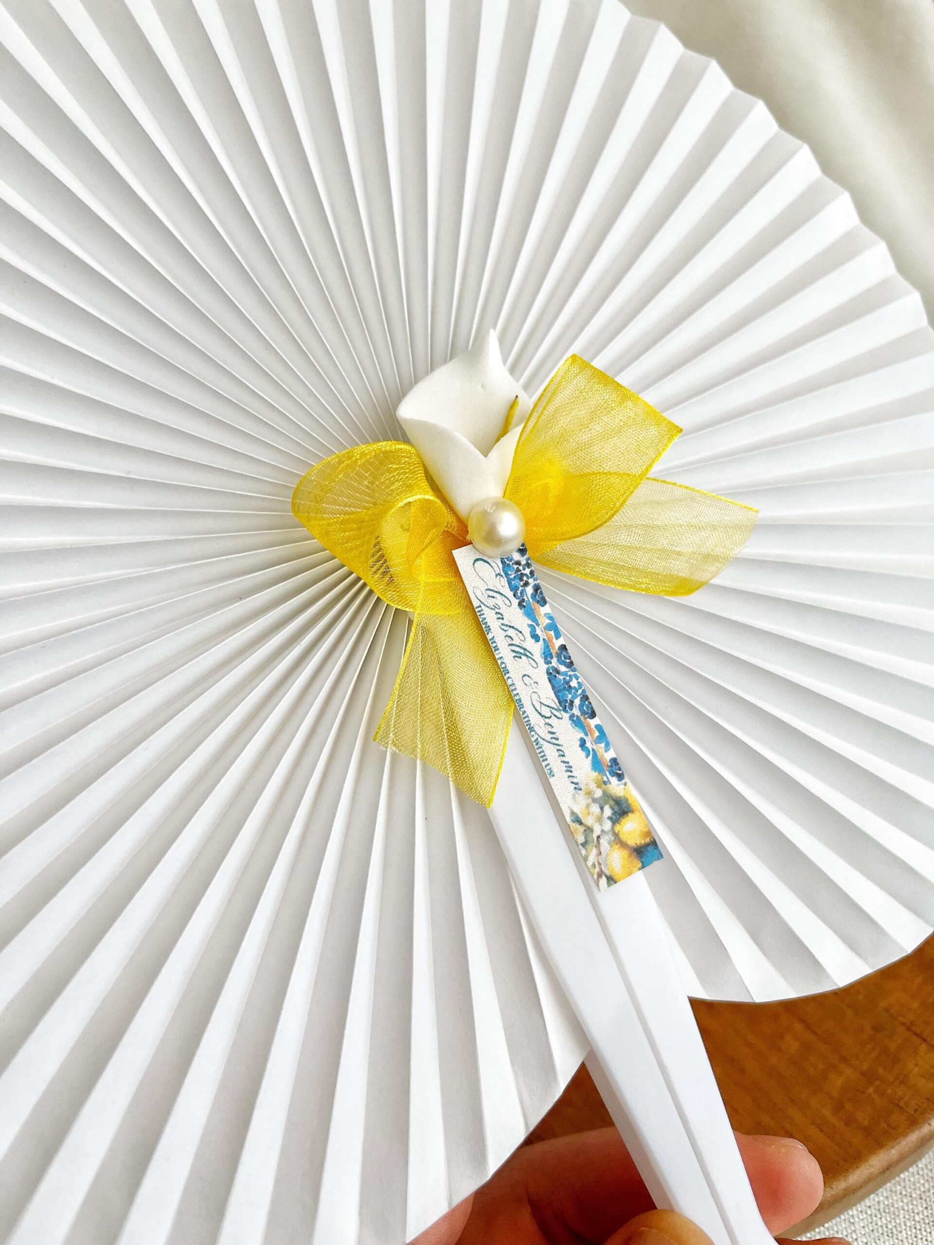 Personalized Amalfi Wedding Fans, White Folding Fans for Guests, Citrus Theme Bridal Shower Gift - Image 2