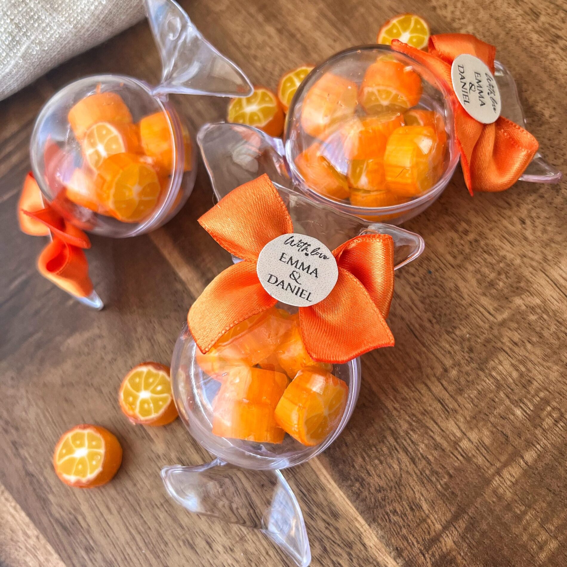 Personalized Orange Candy Favors, Citrus Wedding Acrylic Boxes, Summer Party Gift