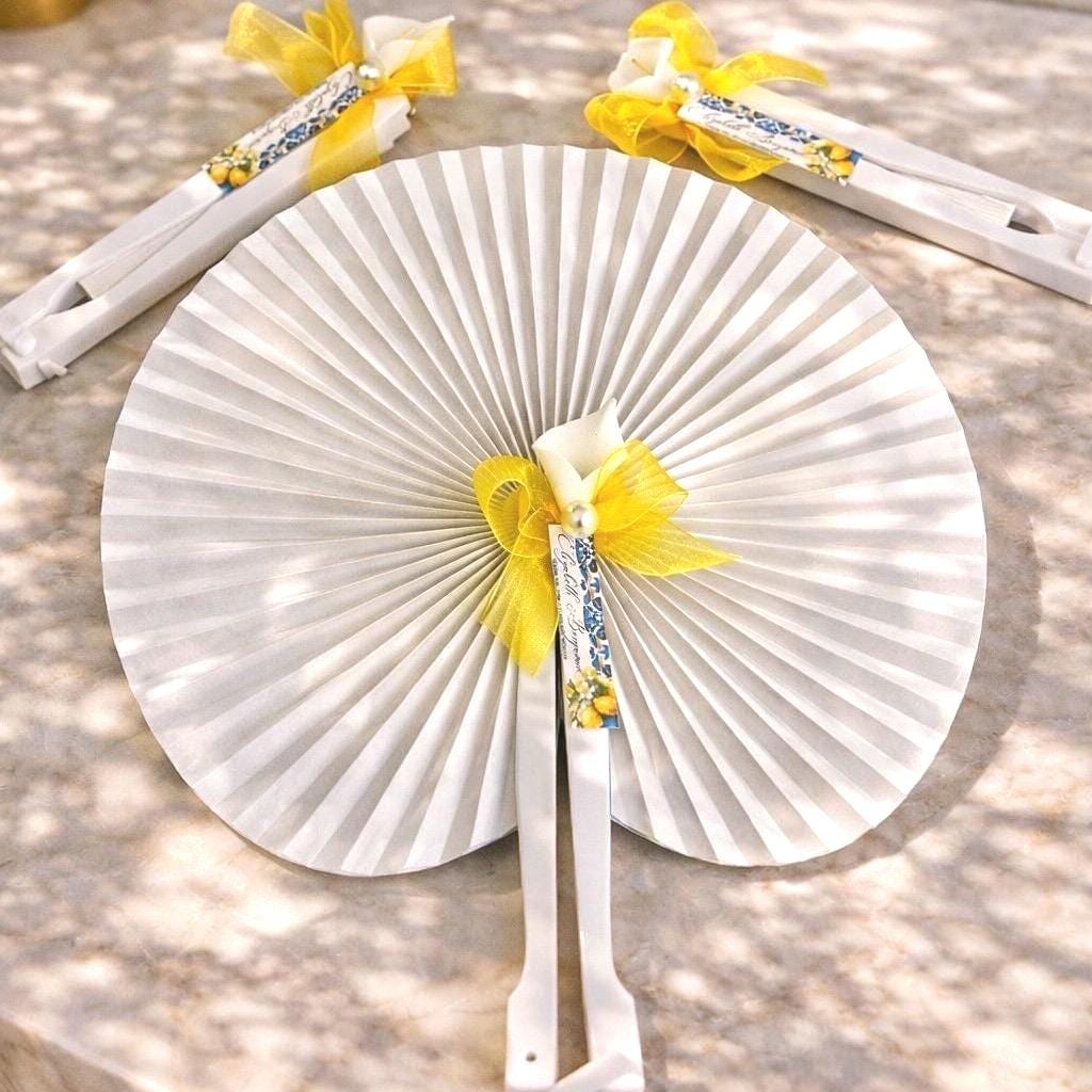 Personalized Amalfi Wedding Fans, White Folding Fans for Guests, Citrus Theme Bridal Shower Gift