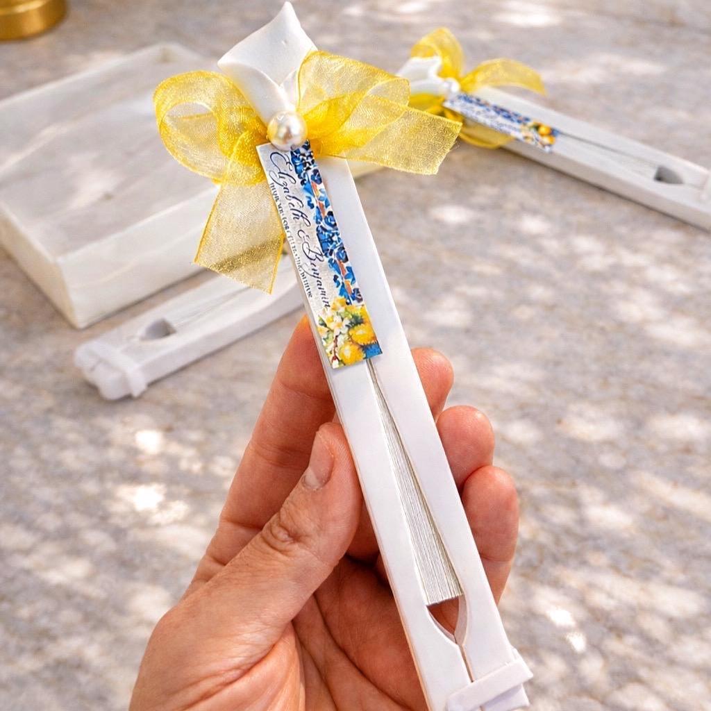 Personalized Amalfi Wedding Fans, White Folding Fans for Guests, Citrus Theme Bridal Shower Gift - Image 3