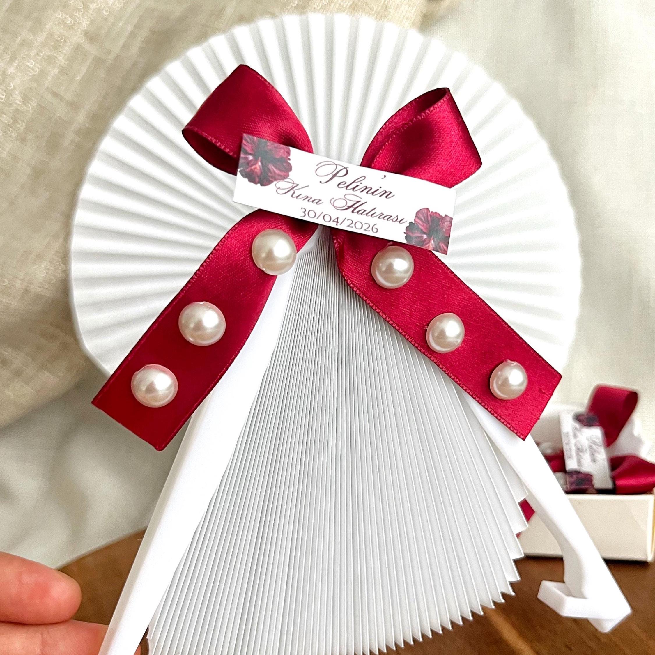 Personalized Wedding Fans, Elegant Pearl Hand Fans, Maroon Party Guest Gift - Image 9